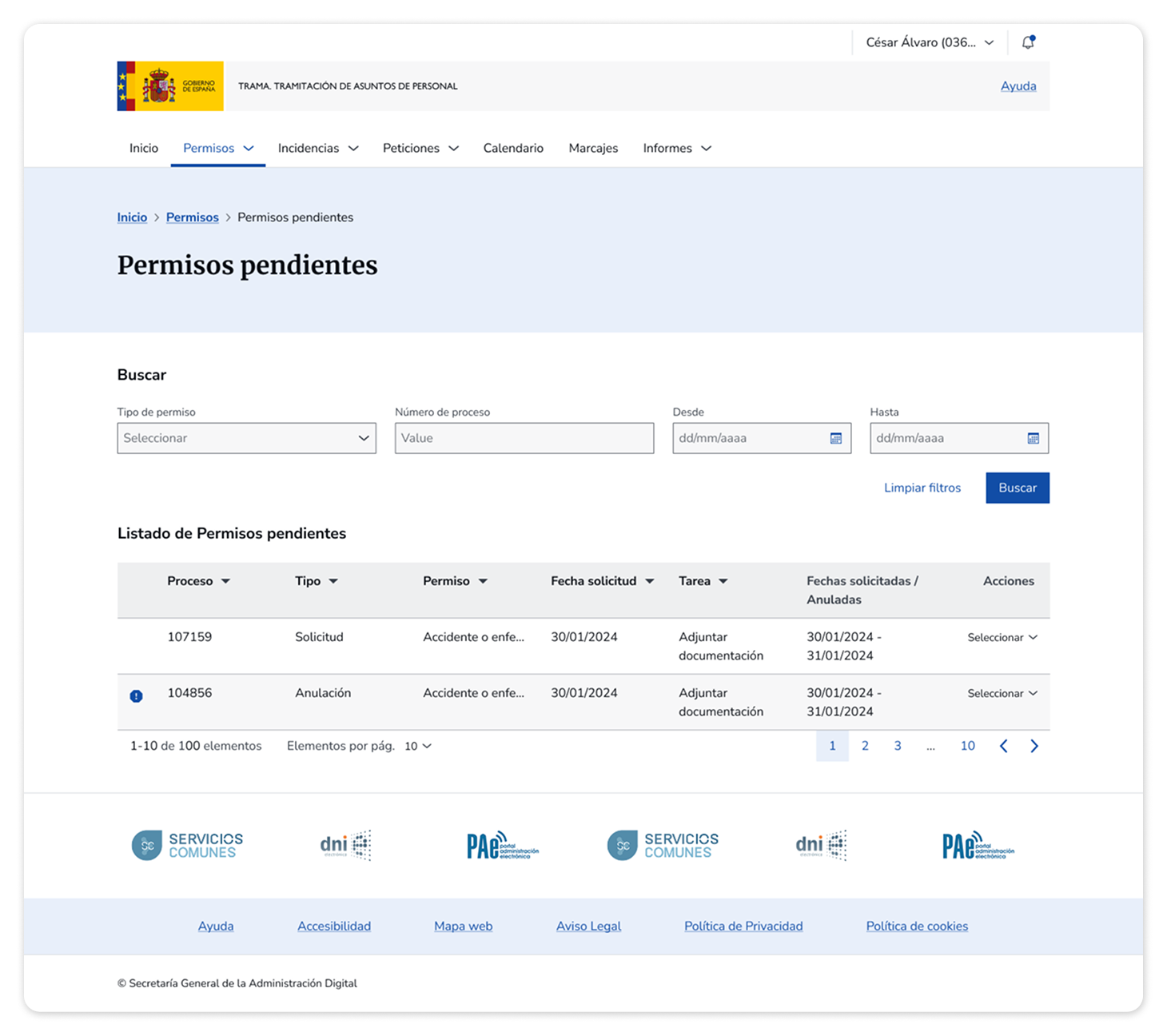 Vista de mis trámites: seguimiento de solicitudes